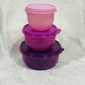 NEW in Package - Tupperware Set of Three Pink and Purple Mixing Bowls